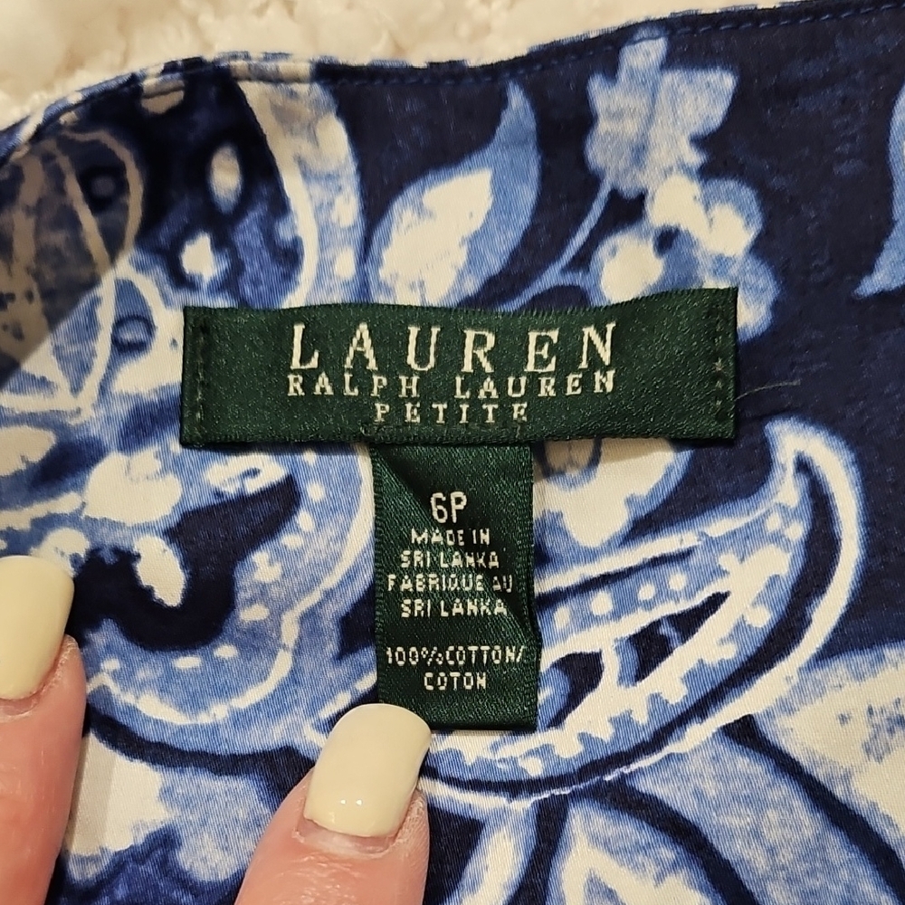 Lauren Ralph Lauren Blue and White Paisley Floral A-Line Pleated Skirt - Picture 10 of 16